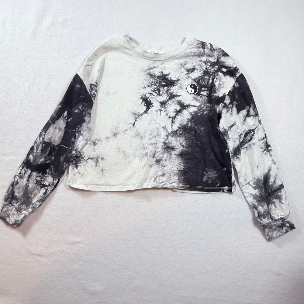 All in Favor Tie Dye Crop Top Women Medium Black White Yin Yang Grunge Indie Alt